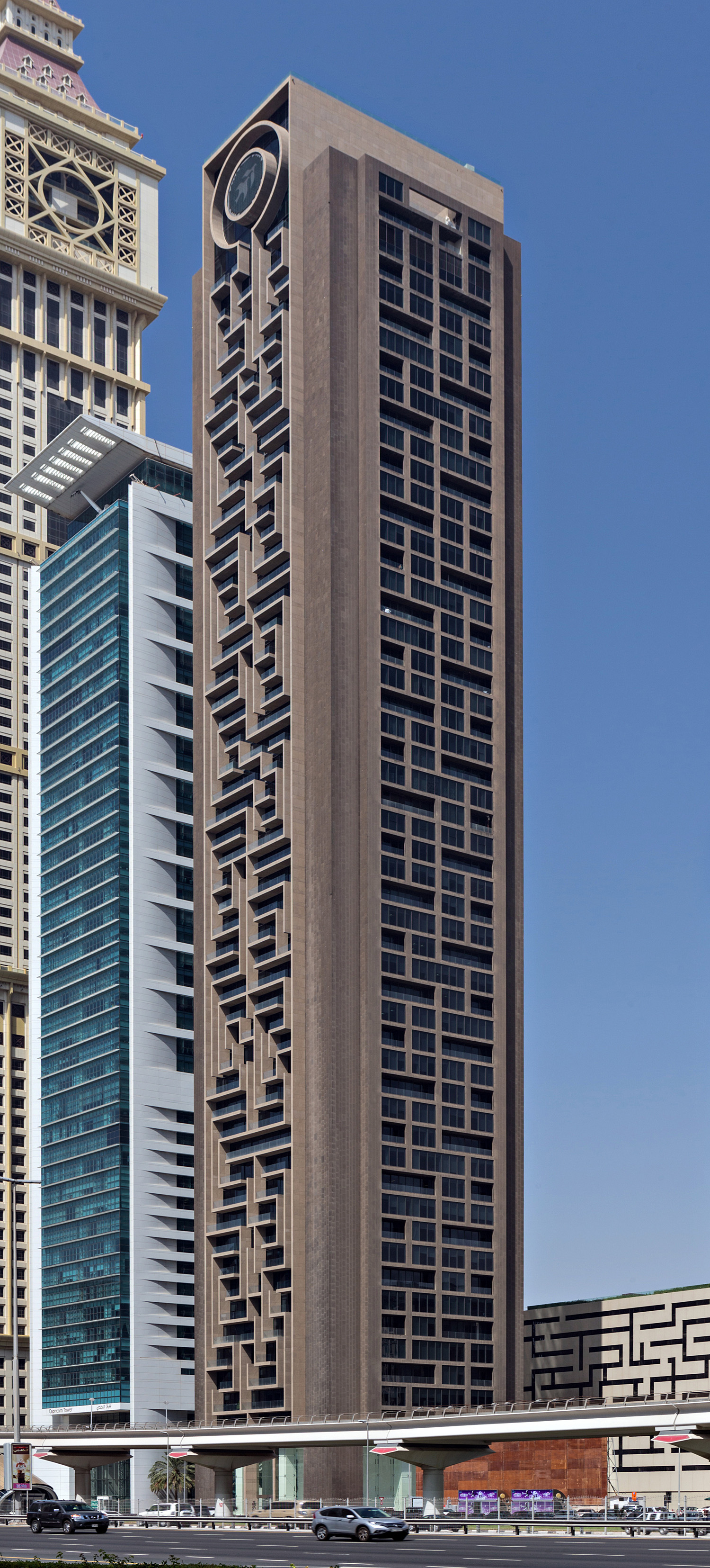 Al Rostamani Maze Tower, Dubai - View across Sheikh Zayed Road. © Mathias Beinling